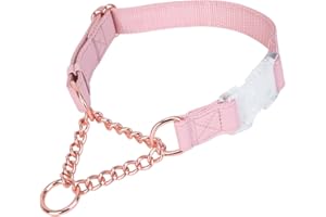 AAUFILUX Soft Leather Martingale Collar for Dogs, Rose Gold Chain Limited Slip Collars with Quick Release Buckle, Stylish Adjustable Nylon No Pull Training Collar for Small Medium Large Dogs Pink Medium