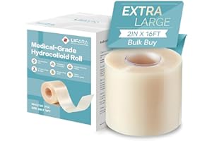 LIFARA Hydrocolloid Roll for Wound Care - Cut-to-Size, Extra Large Hydrocolloid Patch Bandages with Self-Adhesive, Ultra Absorbent, Flexible & Waterproof, First Aid Kit Essential (2in*16ft)
