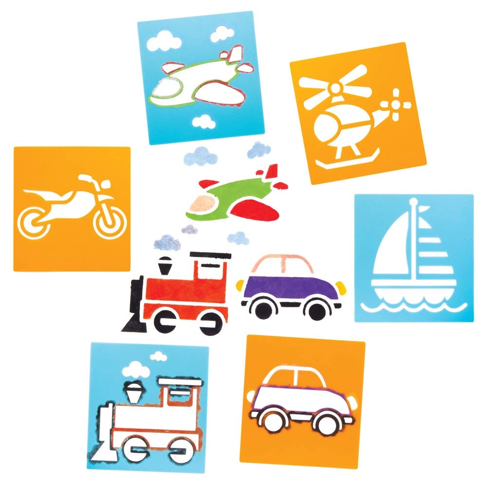 Baker Ross Transport Stencils for Painting (Pack of 6) AW715, Washable Plastic Paint Stencil Set for Kids, Craft Stencils, for Drawing on Canvas, Paper, Fabric
