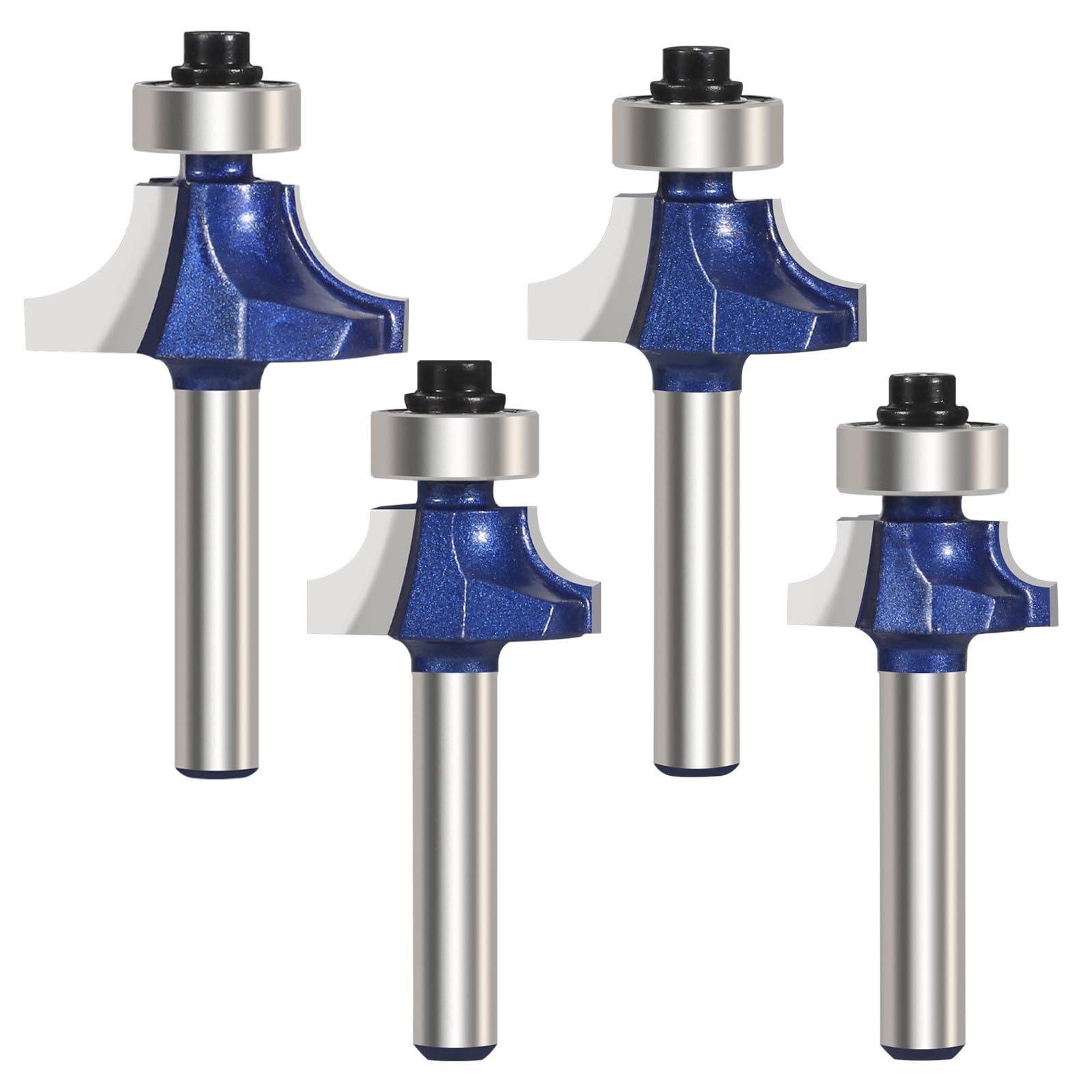 Vearter 4PCS Roundover Router Bit Set, 6.35mm (1/4'' ) Shank Carbide Corner Round Over Bits, Woodworking Milling Cutter Tools, for Rounding Edge Forming - Radius 3mm, 4,7mm, 6,35mm, 8mm