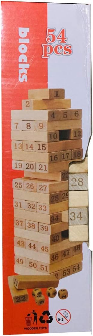 BeeMall 54 Pcs Building Blocks-Wooden Tower-Stacking Digital Game - Number Match Playset Toy Kids Educational Toy Puzzle Games