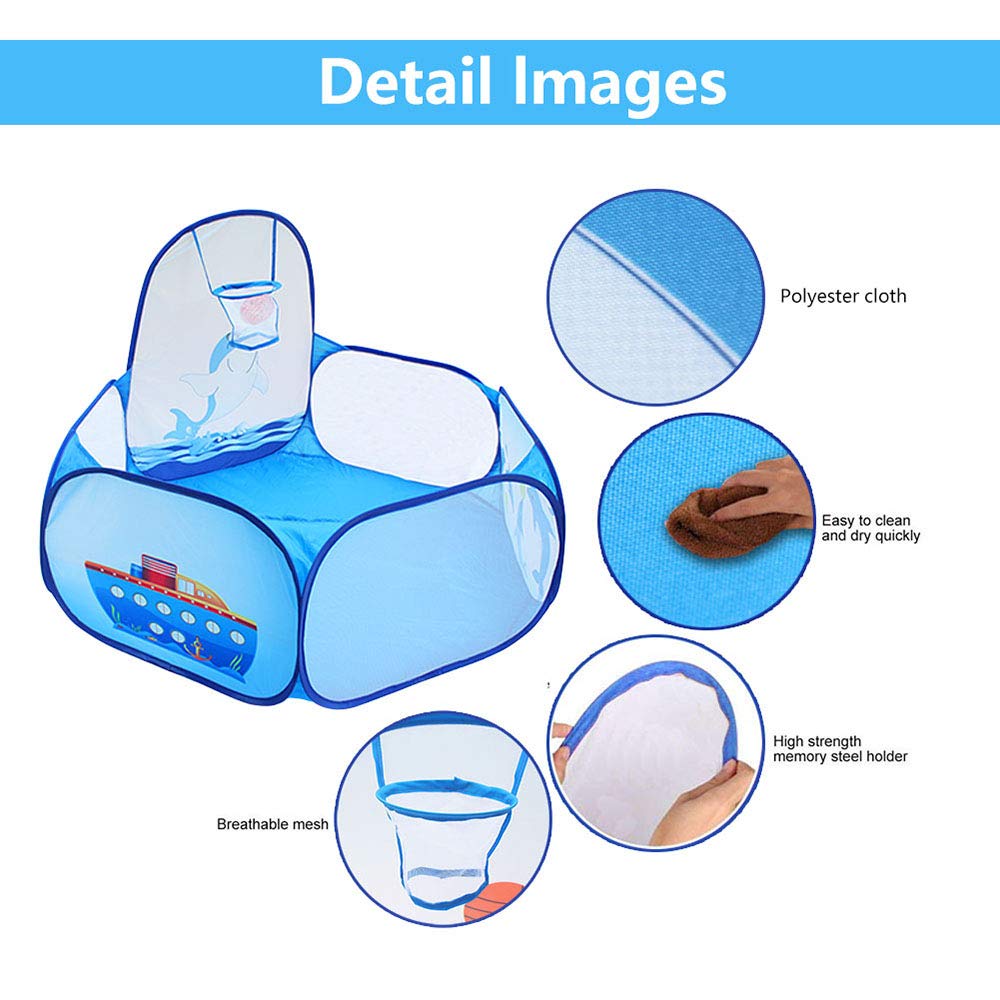 Kids Ball Pit Ball Tent, Likorlove Toddler Ball Pit with Basketball Hoop and Zippered Storage Bag,4 Ft Sea Ball Pool for Indoor Outdoor(Balls not Included),Blue