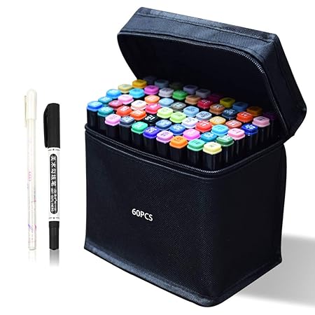 60 Farbige Graffiti Stift Permanent Marker Set,Manga Stifte Set Doppelspitze Graffiti Stifte für Studenten Manga Kunstler Des