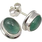 SilverStarJewel Genuine 6 x 8 mm Cabochon Apatite Stud Earrings 0.5" 925 Solid Silver
