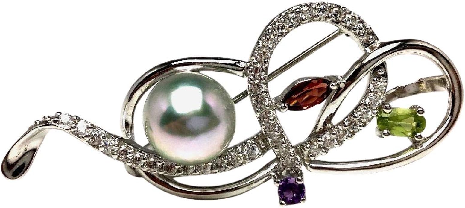 Amazon Isowa Pearl 伊勢志摩の真珠専門店 イソワパール アコヤ真珠 ブローチ 9 mm シルバーブルー ナチュラル シルバー 天然石 植物 フラワー 650 ブローチ 通販