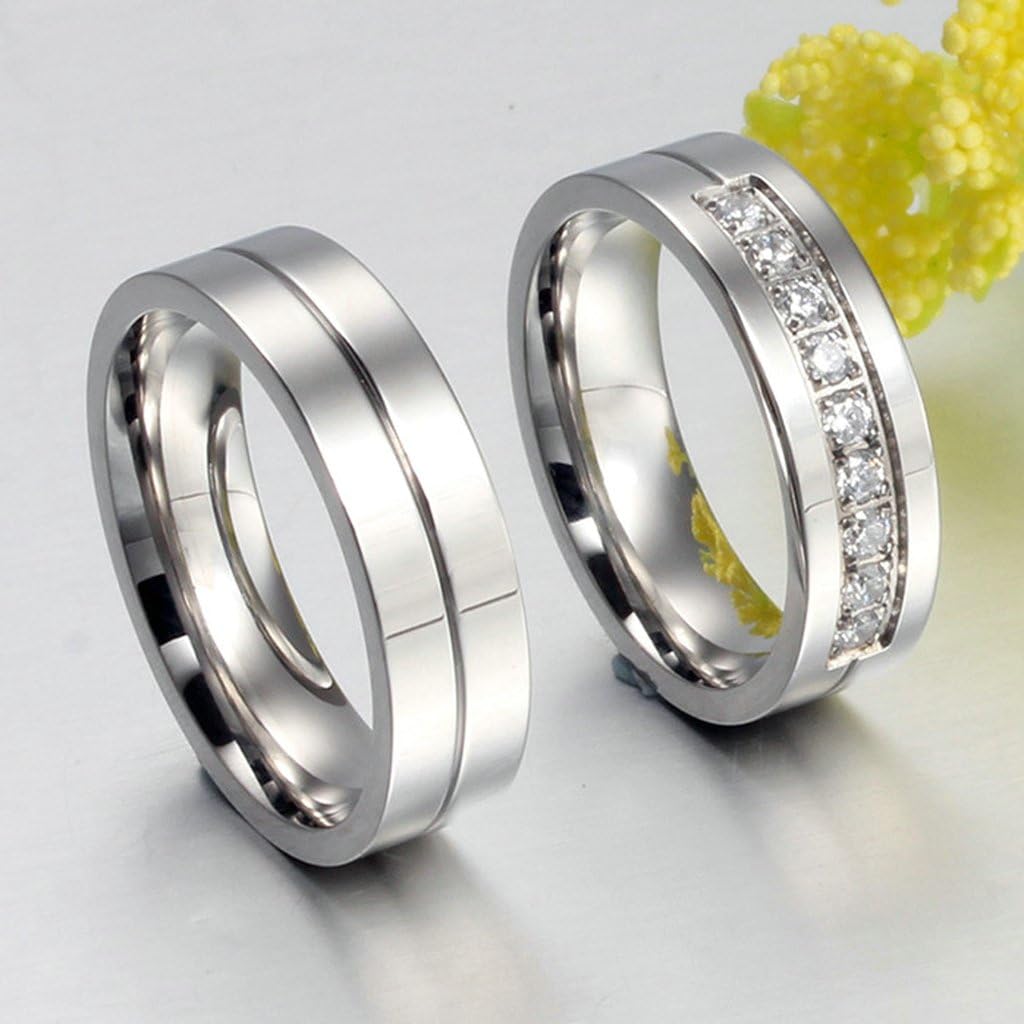 Bishilin Stainles Steel 6Mm Silver Engagement Rings for Women and Men Women Size J 1/2 & Men Size N 1/2 - Image 4