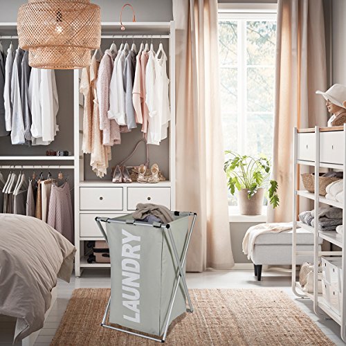 ESHOW 13.4“x15”x22.4“ 600D polyester (oxford) Large Laundry Hamper, 1Section Easy Assembly Washing Cloth Basket Soter, Laundry Basket with Aluminum X-Frame (light grey-1) - Thumbnail 4