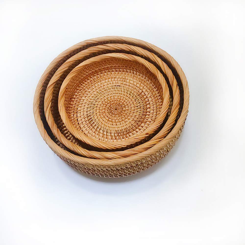 Cestini Pane In Rattan - Set Da 3 Con Panno Lino | Portapane Naturale Per Tavola