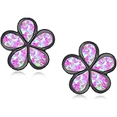 CiNily Gold Plated Flower Shaped Opal Hypoallergenic Stud Earrings Flower Dangle Drop Earrings Jewelry Gift for Women Girls Gemstone Earrings