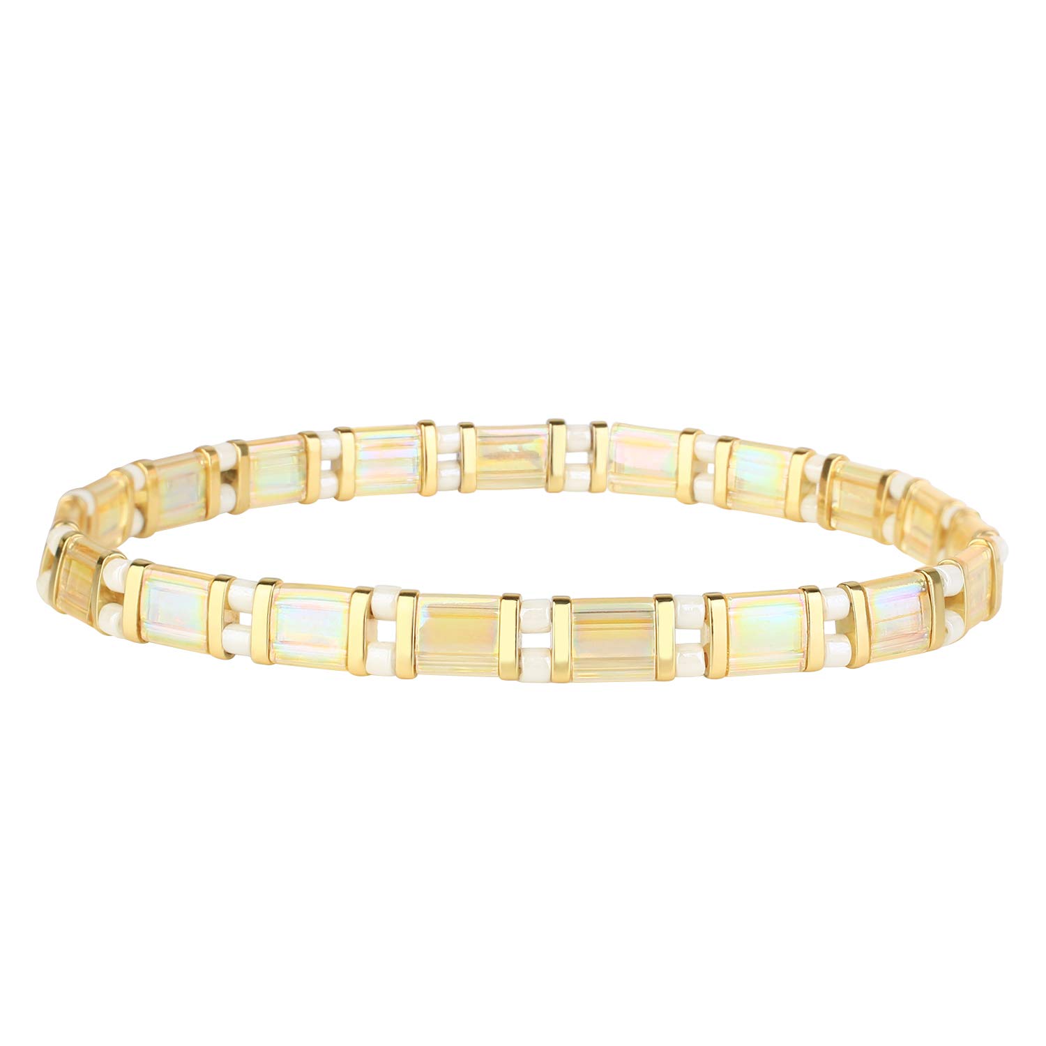 KELITCH New Miyuki Tila Beaded Stretch Bracelets Women Tila Charm Stackable Friendship Bracelets - Clear Yellow 10I