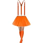 Sintege 3 Pcs Women's Tutu Costume, 5 Layered Tulle Tutu Skirt Y Back Adjustable Elastic Straps Striped Socks