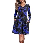 lionstill Women's Casual T Shirt Dresses Fall Long Sleeve Swing Dress with Pockets