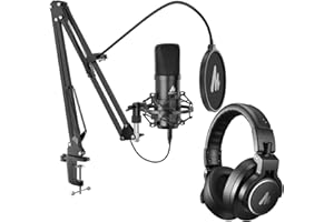 MAONO USB XLR Condenser Microphone: PC Computer Podcast Stream Gaming Cardioid Metal Mic Kit with Studio Headphones (A04 Gen2