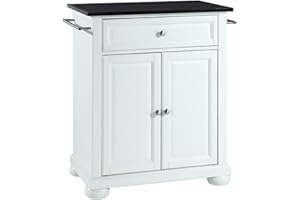 Crosley Furniture Alexandria Granite Top Small Portable Rolling Kitchen Island Storage Cart, Microwave Stand, White