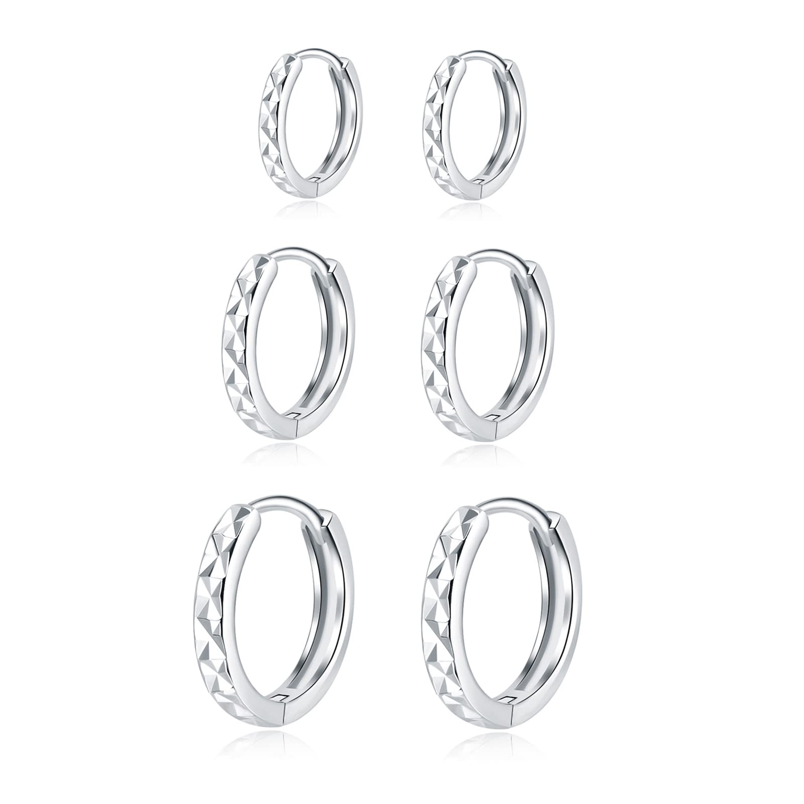 Josfeva Silver Hoop Earrings for Women Men, Hypoallergenic 925 Sterling Silver Small Hoops Earring for Piercing Ears, 3 Pairs Tiny Cartilage Sleeper Huggie Hinged Unisex Hoop Earring Set(10/12/14mm)