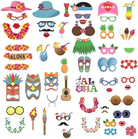 ZJCilected Luau Hawaiian Photo Booth Props Kit For Summer Holiday, Beach Pool Party Decoration Supplies-60 Kits