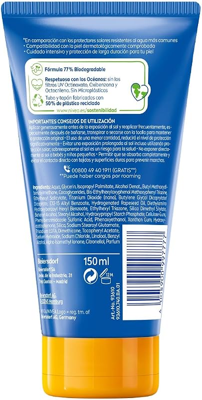 NIVEA Protege & Hidrata Crema Solar SPF 50+ (150 ml) - Protector Solar Ultra Resistente al Agua y Sudor - Crema Hidratante con Protección Solar 48h - Fórmula Vegana - Rápida Absorción