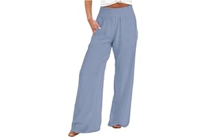 Aboser Wide Leg Pants Woman Casual Cotton Linen Sweatpants High Waist Cargo Pant Baggy Stretchy Lounge Joggers with Pockets