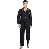 Zelax Mens Cotton Pajama Set – Long Sleeve Sleepwear with Classic Button Down Design