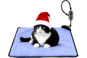 Rasfalo Cat & Dog Heating Pad - 3 Timer and 3 Level Temperature Smart Sensor Electric Pet Heating Pad with Chew Resistant Cord, Indoor Outdoor Warm Heated Bed for Dogs Cats - 17.7x17.7