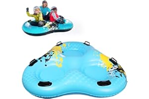 QDRECLOD 3-Seat Snow Tube Sled, 55" Inflatable Heavy Duty Snow Sled for Adults, Thickened Bottom Snow Tubes with 6 Reinforced Handles, Winter Outdoor Family Christmas for Sledding Gifts
