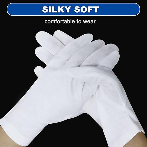 10 Pairs White Cotton Gloves for Dry Hands, Inspection Gloves Soft
