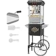 VEVOR Popcorn Maker with Cart, 850W Popcorn Popper Machine, 8 Oz Kettle Makes 48 Cups per Batch, Popcorn Maker Equipped with Tempered Glass, Includes 4 Scoops, Movie Theater Style, Black