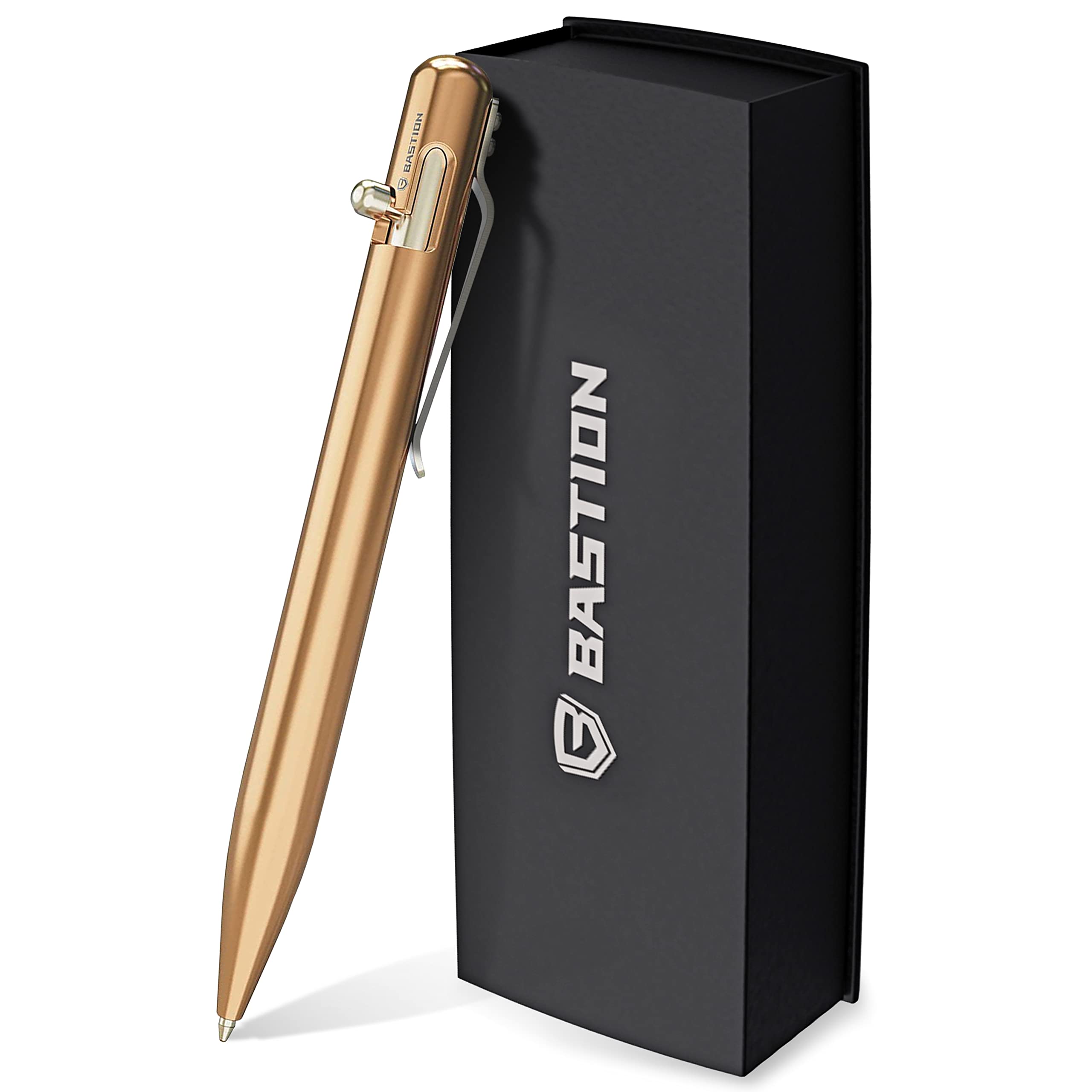 BASTION Raw Copper Bolt Action Pen with Gift Case - Luxury Executive Premium Retractable Metal Pen Ink Refillable Classic Business Office Ballpoint Pen Novelty Pocket Nice Pens for Men & Women