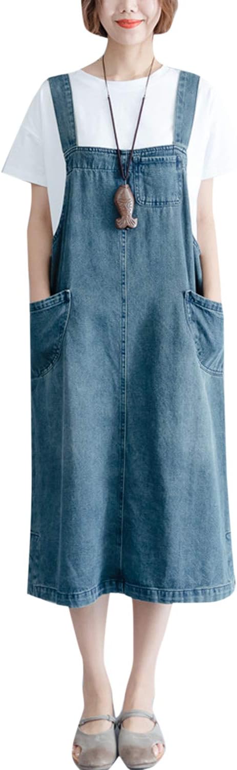 Vemubapis Women's Jean Skirt Adjustable Demin Dress Girls Pinafore Dresses
