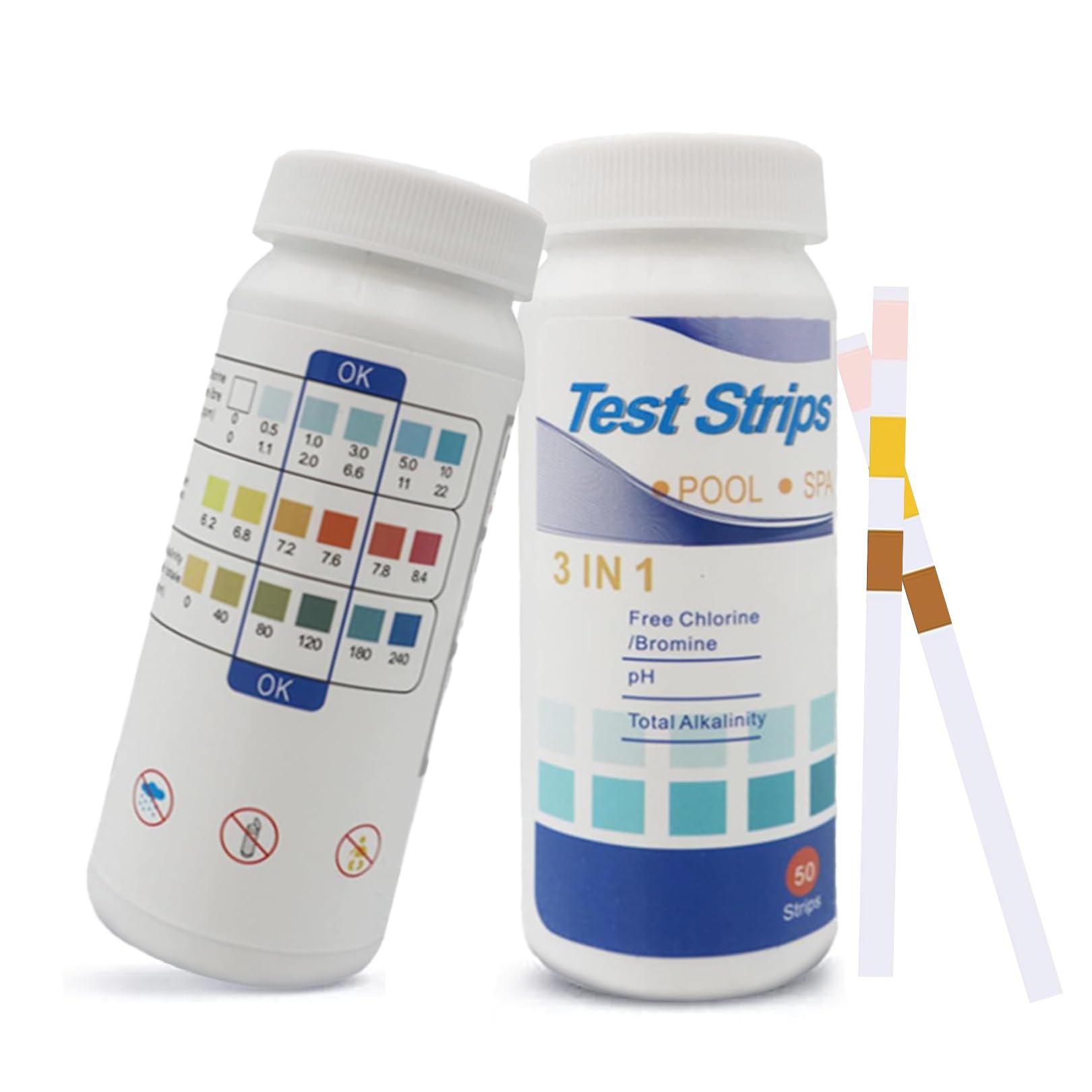 couduan 100Pcs Hot Tub Test Strips, Pool Clearwater Test Strips for PH Chlorine Ketone Bromine tests strip 3 in 1, swimming pools clear wate dip & lazy spa Total Alkalinity Accurate testing kit