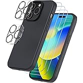 Trianium [6 in 1 Designed for iPhone 14 Pro Case Silicone (Black), with 3 Pack Screen Protector + 2 Pack Camera Lens Protecto