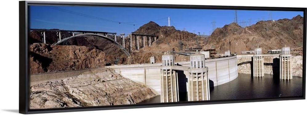 Dam on a River Hoover Dam Colorado River Arizona Nevada Black Floating Frame Canvas Art, 62" x22.