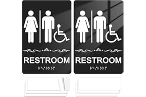 Faittoo Restroom Sign, Bathroom Signs, (2 Pack) 8.8 x 6 Inches ADA Braille Acrylic Sign, for Office or Business Bathroom and 