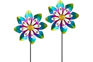 VEWOGARDEN 2 Pack Wind Spinners Outdoor, Metal Wind Spinner with Flower Design for Yard Garden Lawn Decorations, Colorful
