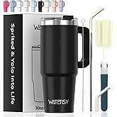 30 oz Tumbler with Handle,Tumbler with Lid and Straw,Double Wall Insulated Cup Stainless Steel Travel Mug(Cold for 34 Hours),Water Bottle for Iced Tea,Coffee,Cold Beverages(Black)