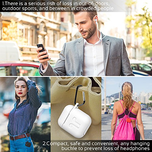 AirPods Protective Case, 3 In 1 Silicone Headphones Accessories Cover Skin Dustproof for Apple Airpods Charging Case with Keychain and Sports/Anti-Lost Strap(Black)