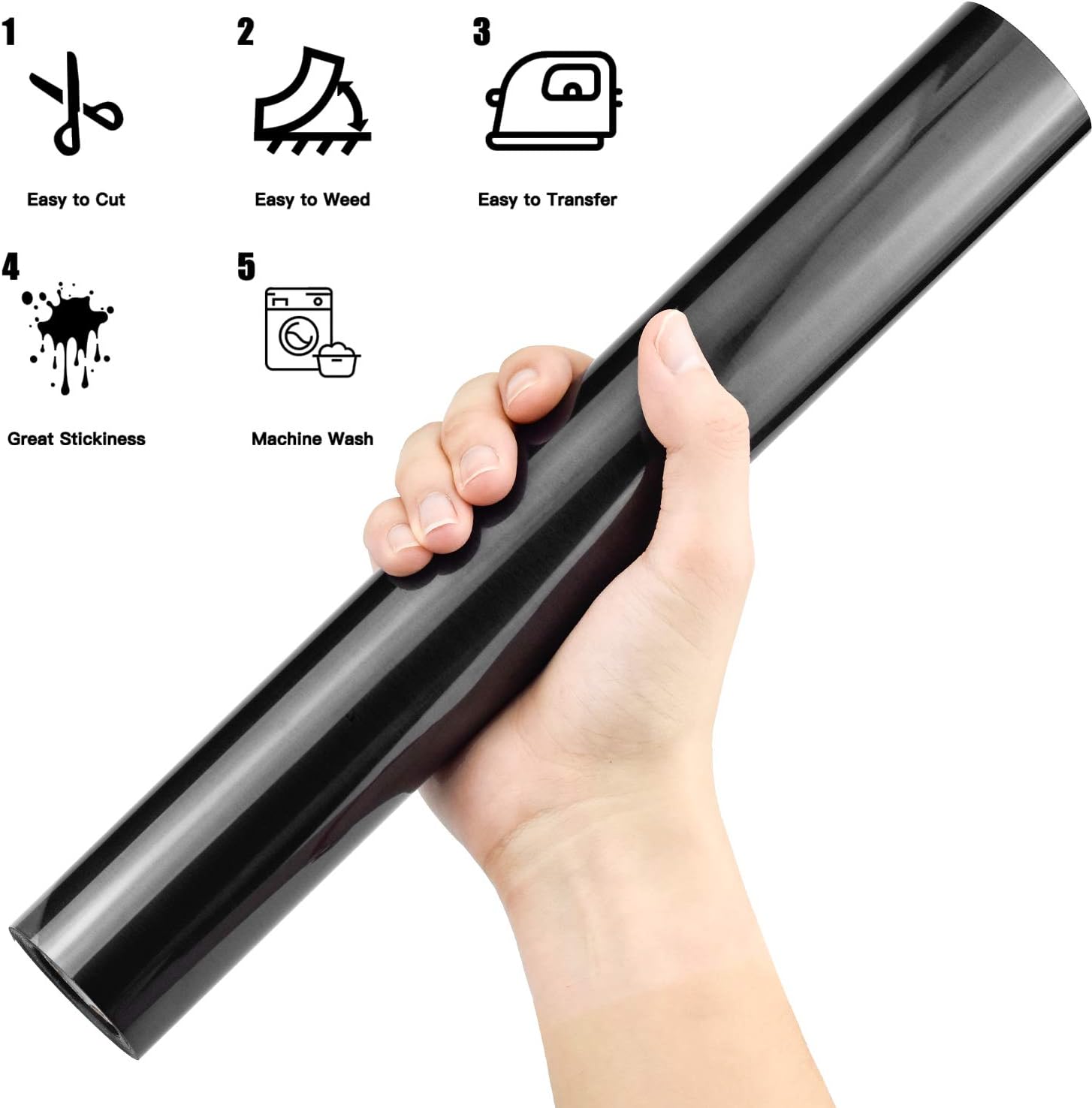 NATEE Black Heat Transfer Vinyl, Iron on Vinyl Roll for Cricut & Silhouette Cameo - Image 3