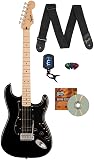 Fender Squier Sonic Stratocaster HSS - Black Bundle with Tuner, Strap, Picks, and Austin Bazaar Guitar DVD
