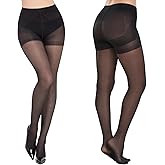 Aaronano 2 Pairs Control Top Pantyhose for Women, 40 Deneier Sheer Tights Tummy Control Stockings with Rip Resistant Toes