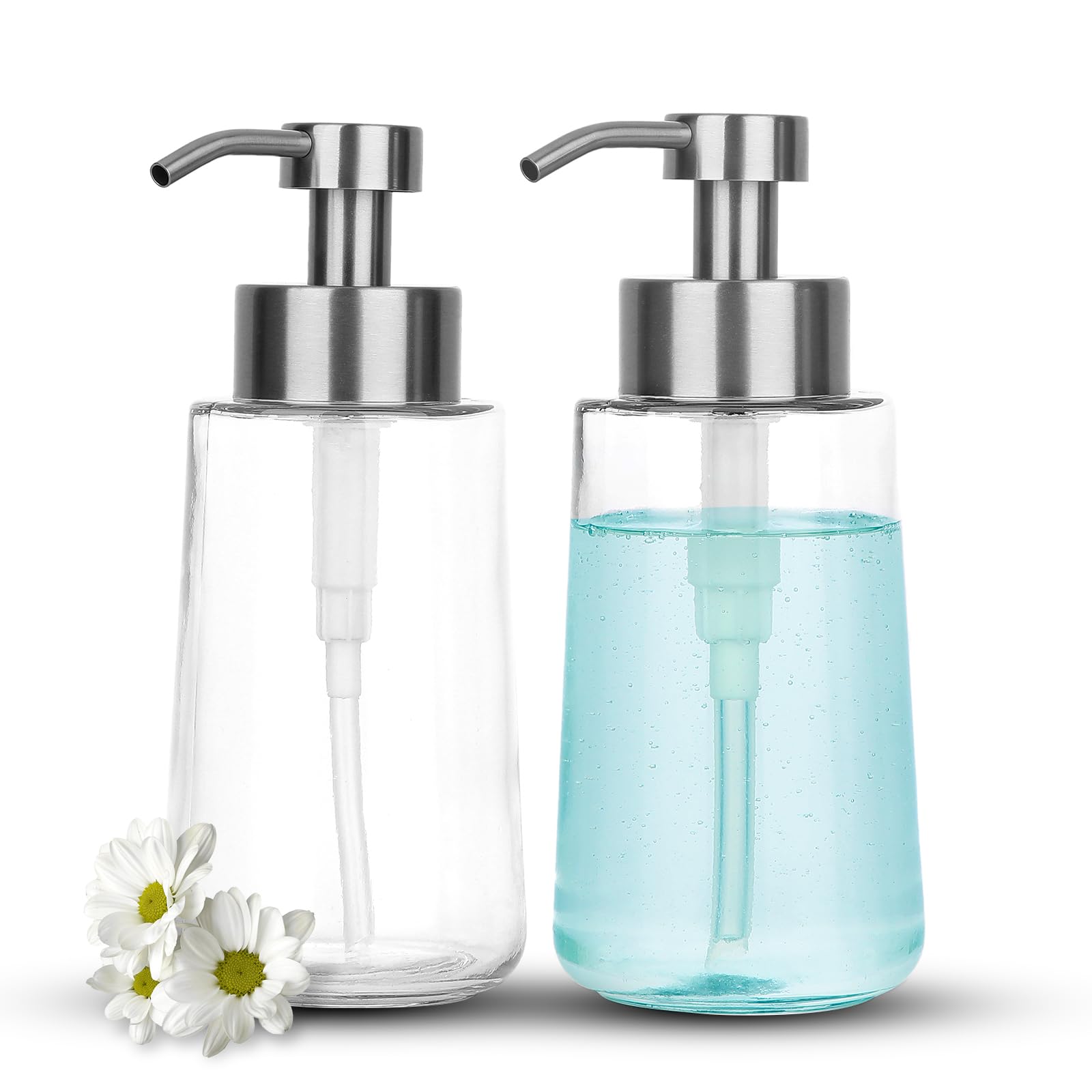 Photo 1 of Doiliese Soap Dispenser, Glass Hand Soap Dispenser with Rust Proof Pump, 17oz Liquid Soap Container with Waterproof Labels, Dish & Hand Soap Pump for Bathroom, Kitchen, Brushed Nickel, Pack of 2