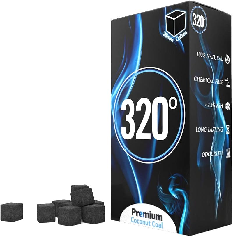 320° Premium Coconut Shisha Coal 4 kg 288 cubes 25mm Nicotine Free