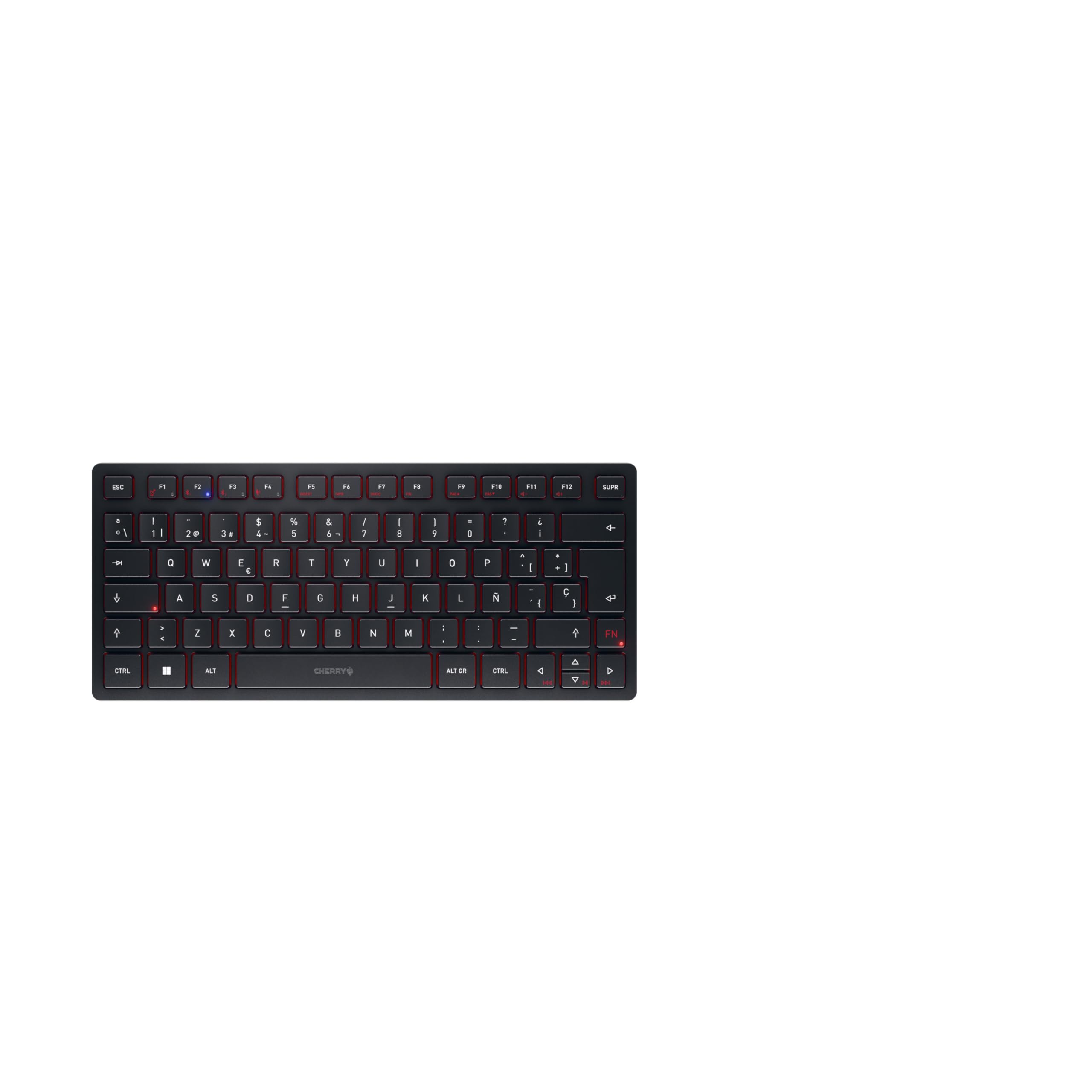 CHERRY KW 9200 MINI, Compact Multi-Device Keyboard for up to 4 Devices, Spanish Layout (QWERTY), Bluetooth, 2.4 GHz or Cable Connection, Rechargeable, Black