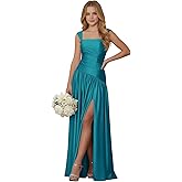 WDCVGTR Satin Junior Bridesmaid Dresses Square Neck Flower Girl Dress Asymmetrical Drop Waist A Line Formal Gown