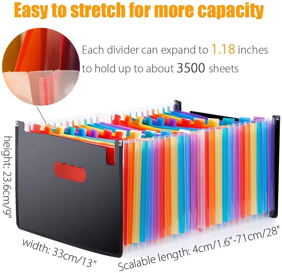 Expanding Accordion File Folder 24 Pockets, Trimagic Filing Box with Unique Mesh Bag Design, Alphabetical Expandable File Organizer for Document Paperwork Tax Bill or Receipt : Office Products