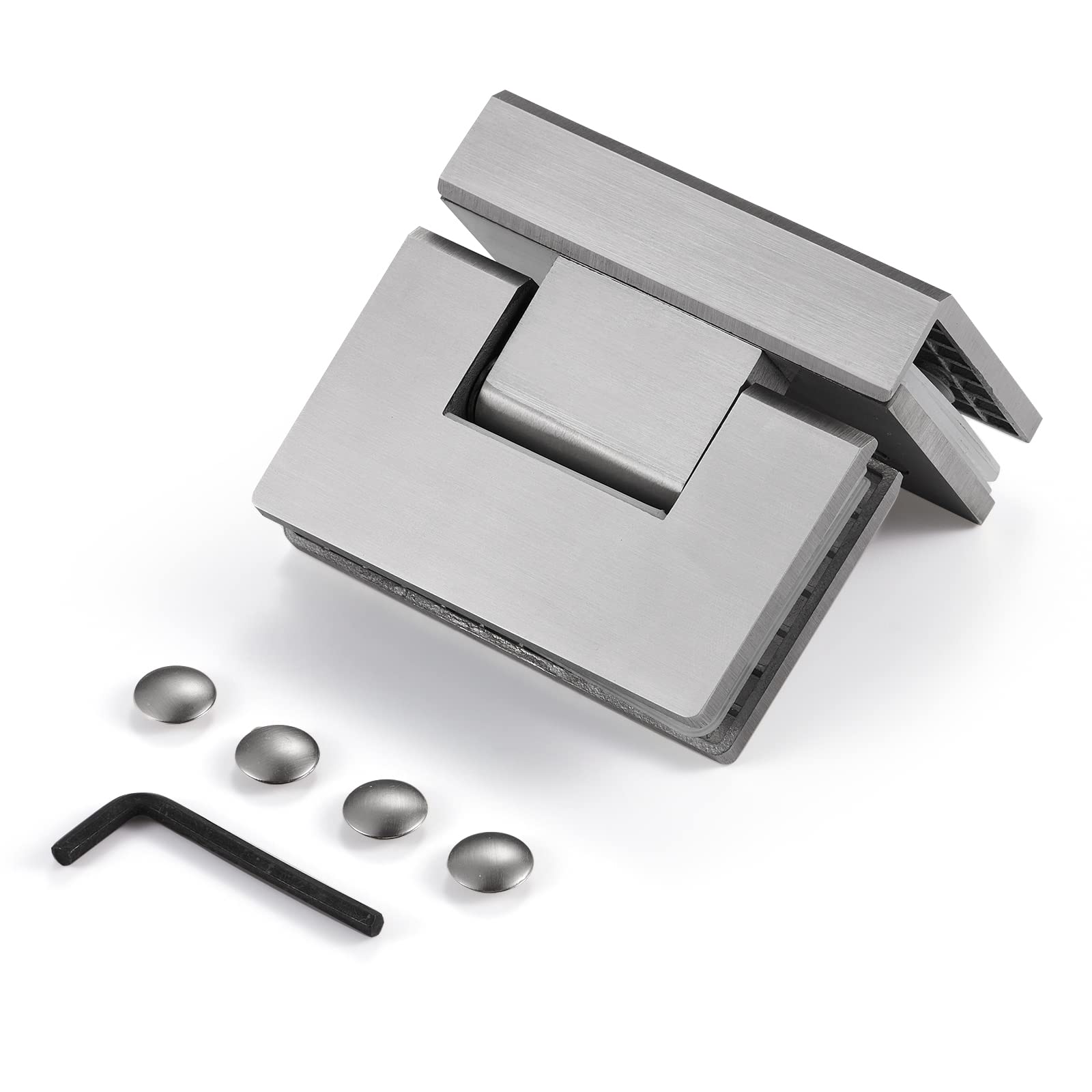 Heavy Duty Shower Glass Door Hinge,Solid One-Piece Precision Cast with 5mm Thick 304 Stainless Steel,for 5/16"-1/2" (8mm-12mm) Thick Frameless Bathroom Doors,Glass to Glass Mount,1 pc,Brushed Nickel
