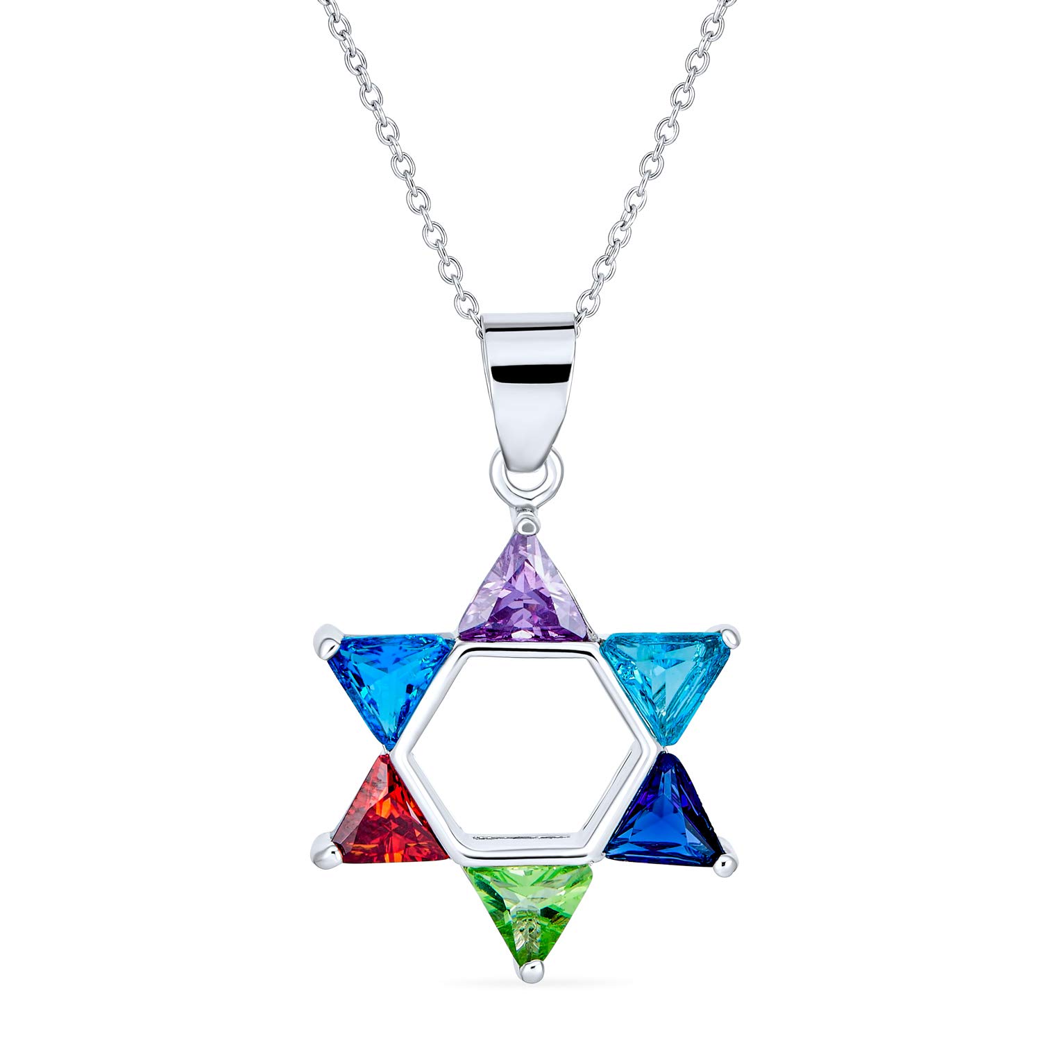 Bling Jewelry Modern Multi-Color CZ Judaica Hanukkah Star of David Pendant Necklace .925 Sterling Silver for Women Teens โ image 1