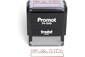 Promot Paid Self Inking Rubber Stamp - Refillable Paid Stamper - Business, Bookkeeping, Ordering, Accounting, Work, Office Stamps - Red Ink