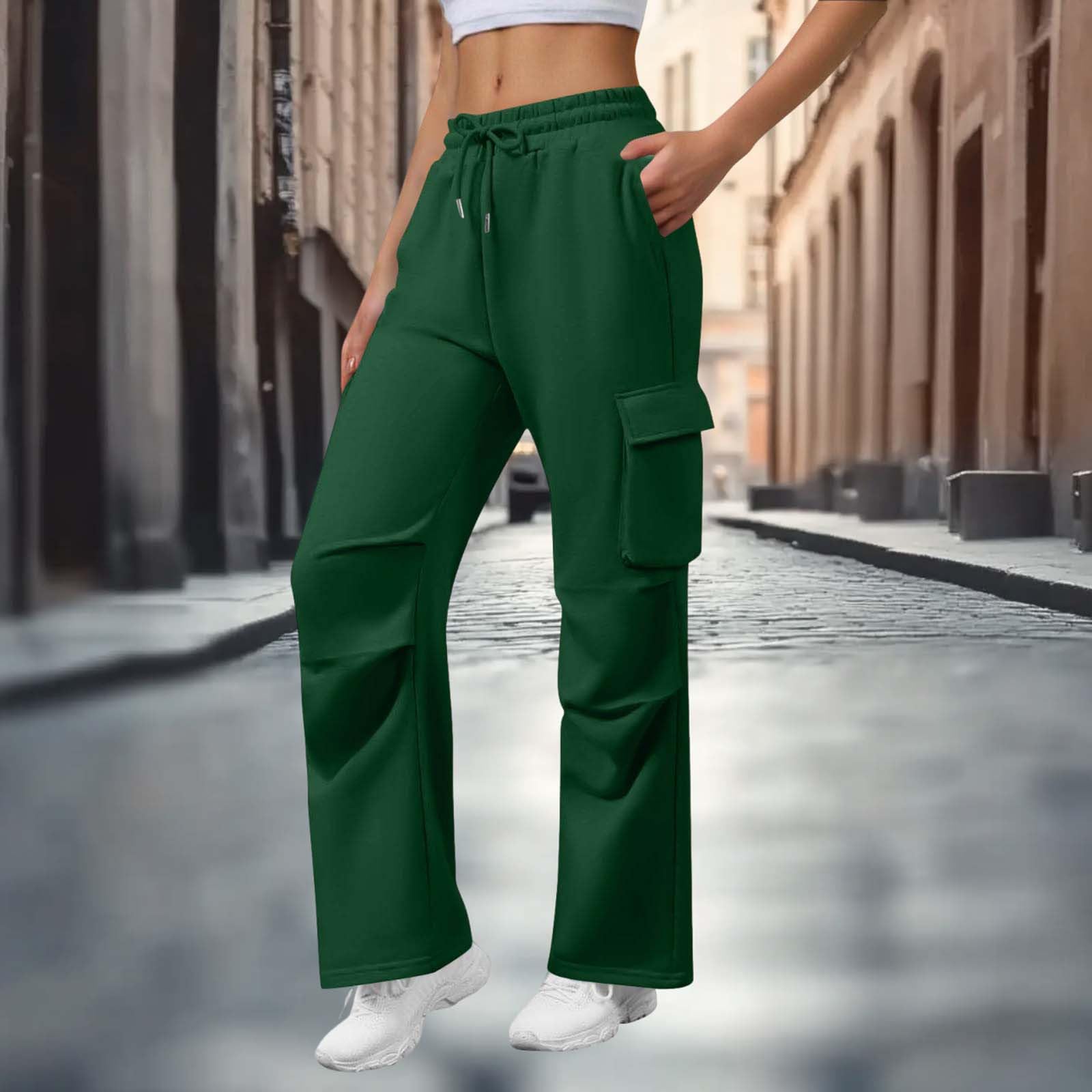 Women's Sweatpants Straight Leg Joggers Tracksuit Bottoms with Pockets Casual Jogging Pants Sports Trousers for Yoga Fitness Gym Lounge Wear Army Green