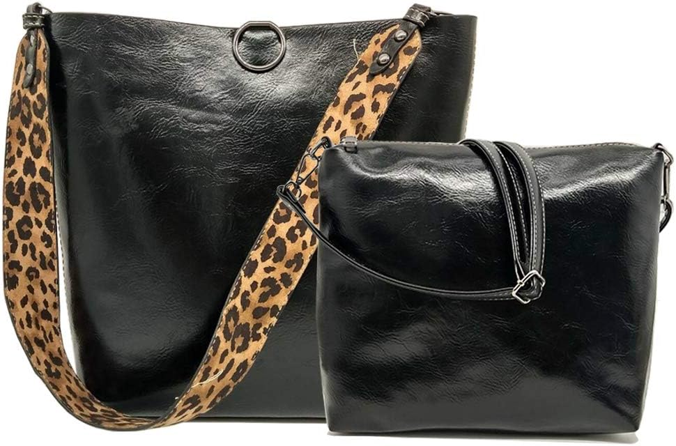SegaterWomen Leopard Print Bag Leather Tote Top Handle Big Shoulder Handbag Purse 2 Pcs