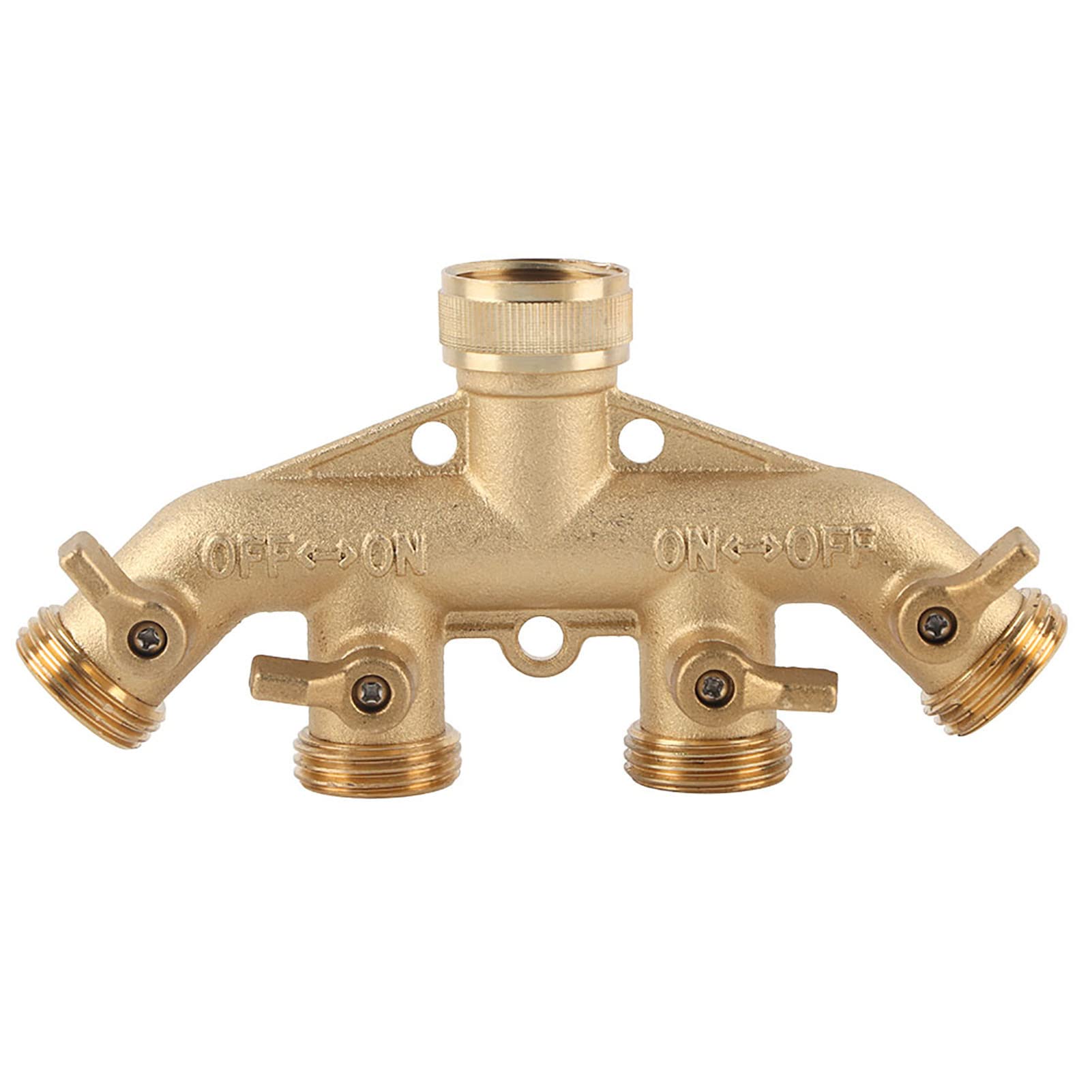Tiiyee Brass Garden Hose Splitter, Hose Spigot Adapter 4 Valves 4 Outlets Independent On Off Valves Splitter Outlet Splitter Water Spigot Faucet Adapter